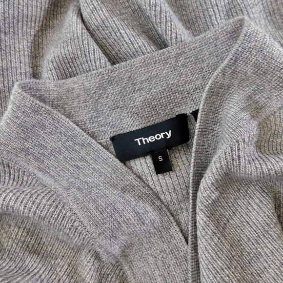 THEORY Winxie Gray Ribbed Knit Draped Cardigan Sweater Merino Wool Small - Picture 11 of 14